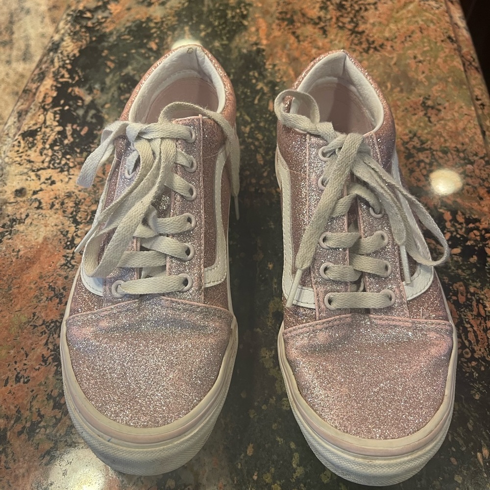 Pink and Silver Glitter Vans Junior size 4.5